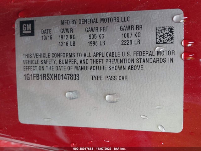 Chevrolet Camaro 1lt 2017 1G1FB1RSXH0147803 Image 9