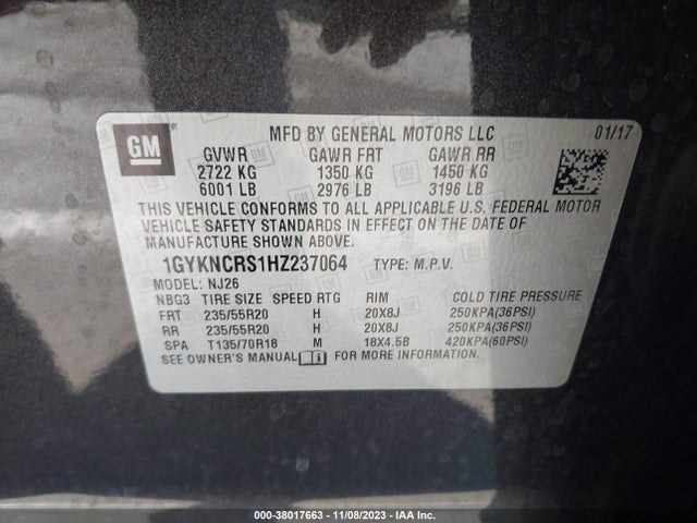 1GYKNCRS1HZ237064 Cadillac Xt5 Premium Luxury Fwd