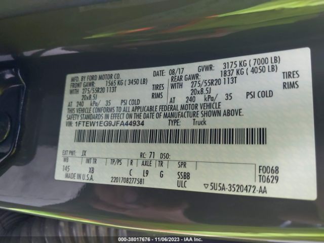 1FTEW1EG9JFA44934 Ford F-150 Xl/xlt/lariat