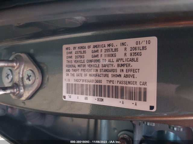2010 HONDA ACCORD SDN EX-L VIN: 1HGCP3F83AA013460
