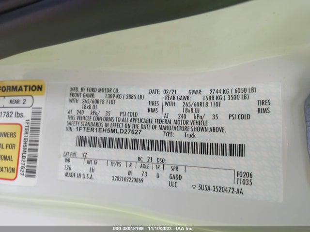 1FTER1EH5MLD27627 Ford RANGER XL