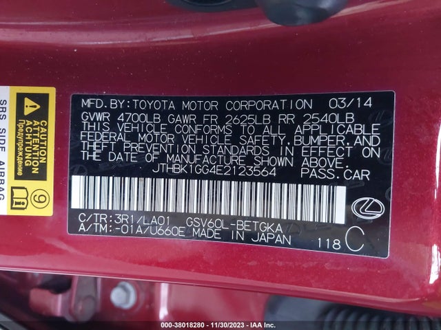 Lexus ES 350 2014 JTHBK1GG4E2123564 Image 9