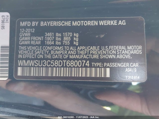 2013 MINI HARDTOP WMWSU3C58DT680074 Photo 8