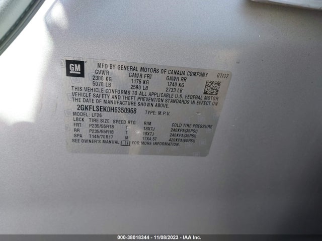 GMC Terrain Sle-1 2017 2GKFLSEK0H6350968 Image 8