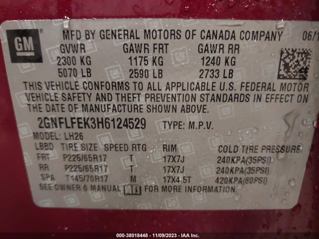 Chevrolet EQUINOX LT 2017 2GNFLFEK3H6124529 Image 9