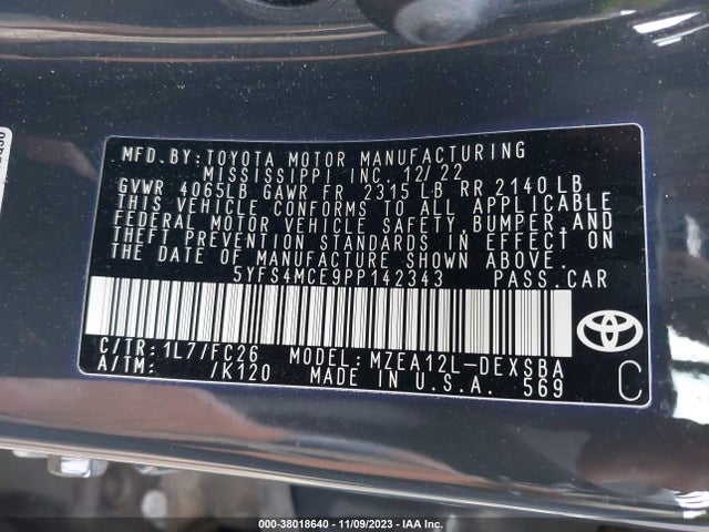 Toyota COROLLA SE 2023 5YFS4MCE9PP142343 Image 9