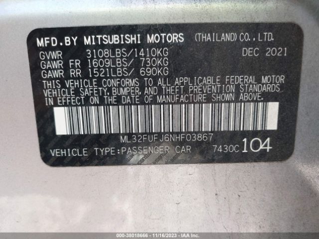 ML32FUFJ6NHF03867 Mitsubishi Mirage G4 Le/es/black Edition