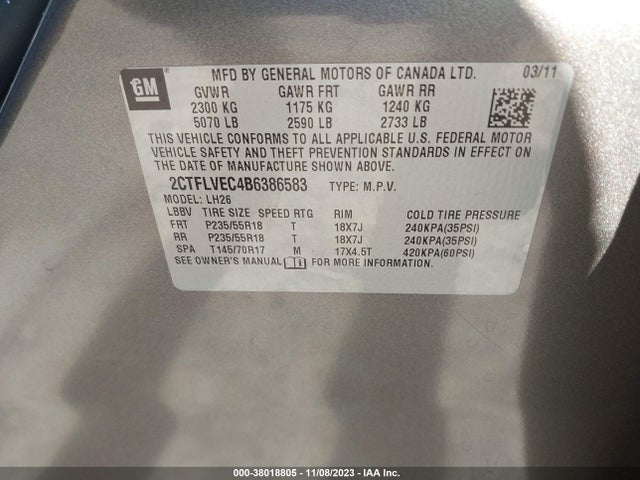 2011 GMC TERRAIN SLT-1 VIN: 2CTFLVEC4B6386583