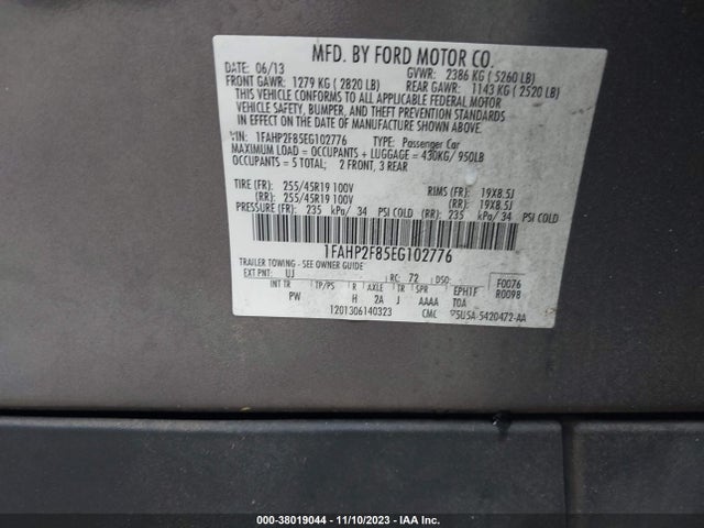 Продаж на аукціоні авто 2014 Ford Taurus Limited, vin: 1FAHP2F85EG102776, номер лоту: 38019044