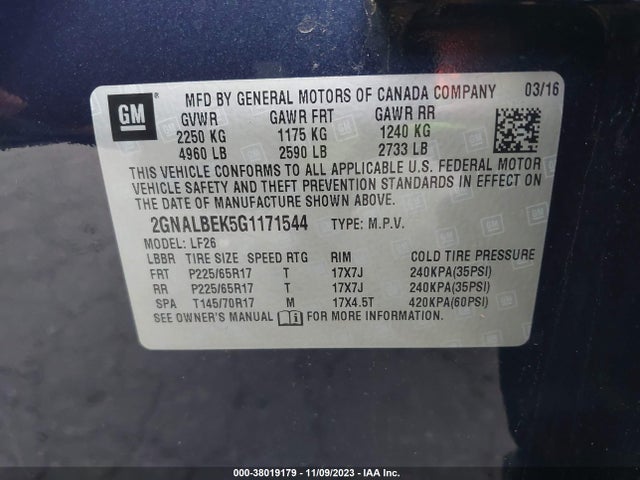 Chevrolet EQUINOX LS 2016 2GNALBEK5G1171544 Image 9