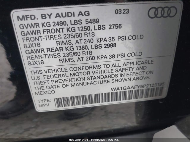 WA1GAAFY5P2123185 Audi Q5 Premium 45 Tfsi S Line Quattro
