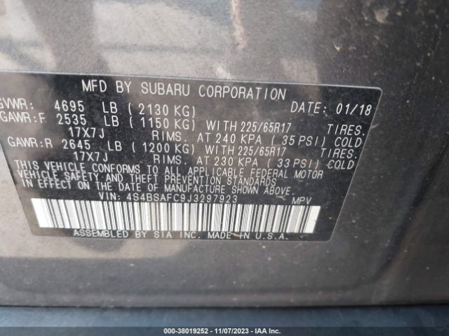 4S4BSAFC9J3297923 Subaru Outback 2.5i Premium