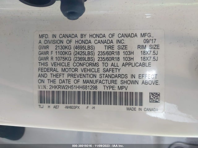 Honda CR-V EX 2017 2HKRW2H51HH681298 Image 9