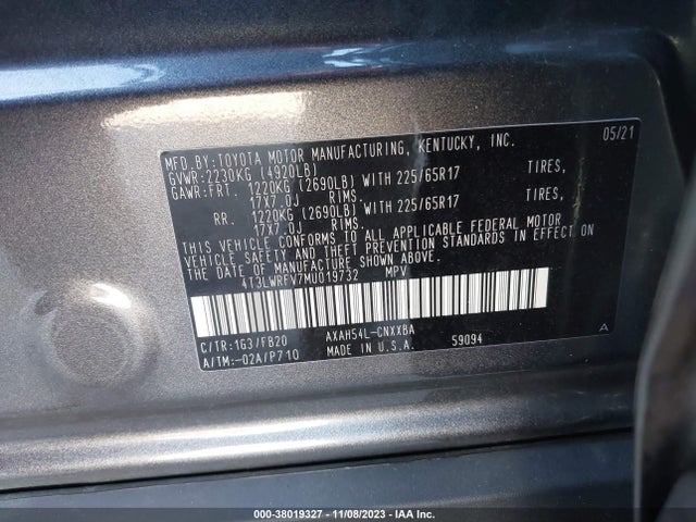 2021 TOYOTA RAV4 LE HYBRID VIN: 4T3LWRFV7MU019732