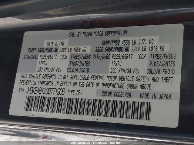 2016 MAZDA CX-5 SPORT VIN: JM3KE4BY2G0771906