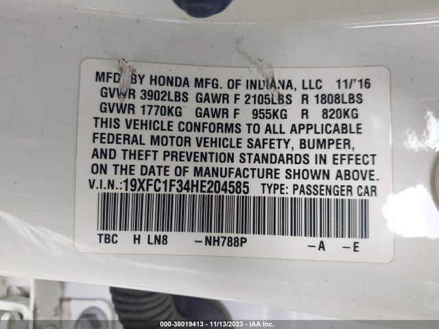 Honda Civic Ex-t 2017 19XFC1F34HE204585 Image 9