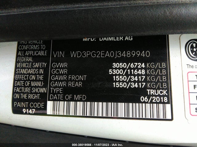WD3PG2EA0J3489940 Mercedes-Benz Metris