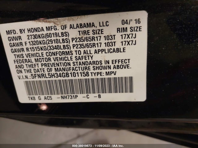 Honda ODYSSEY SE 2016 5FNRL5H34GB101158 Image 9