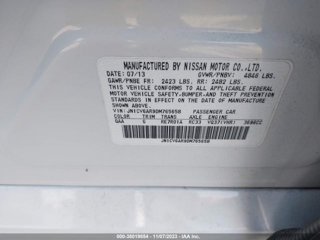 2013 INFINITI G37 SEDAN X VIN: JN1CV6AR9DM765658