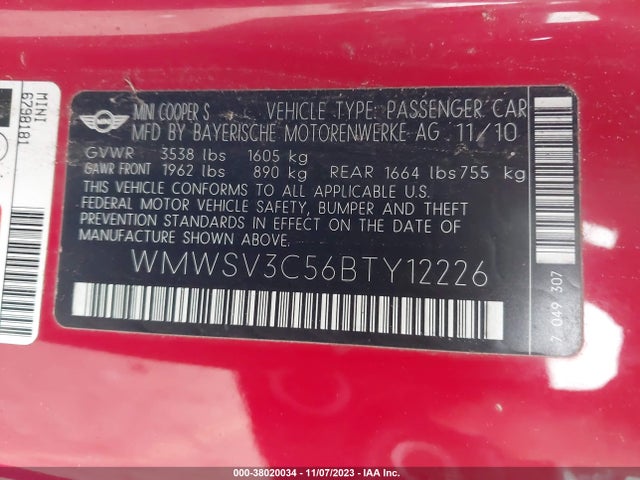 2011 MINI COOPER S WMWSV3C56BTY12226 Photo 8