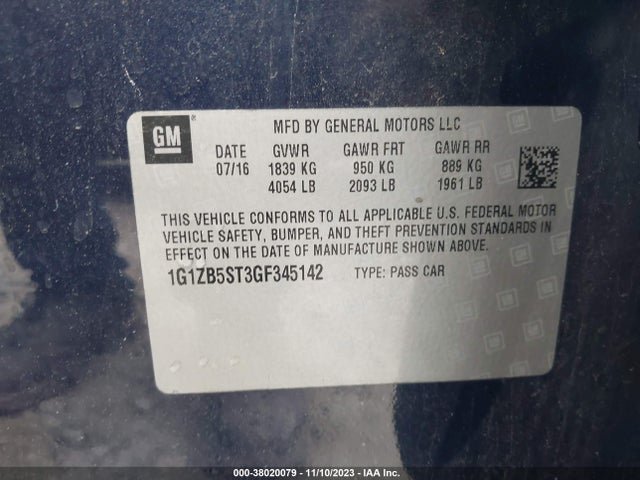 Chevrolet MALIBU LS 2016 1G1ZB5ST3GF345142 Image 9