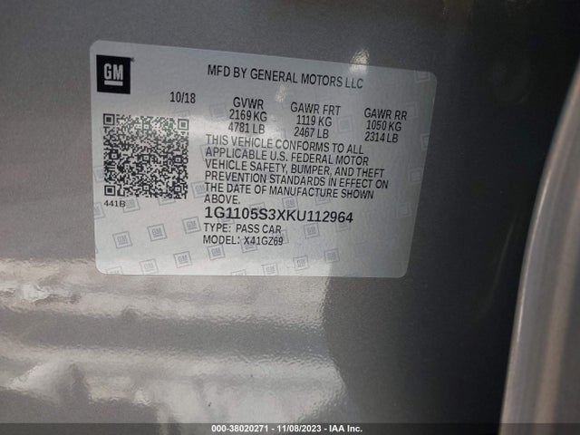 Chevrolet Impala Premier 2019 1G1105S3XKU112964 Image 9