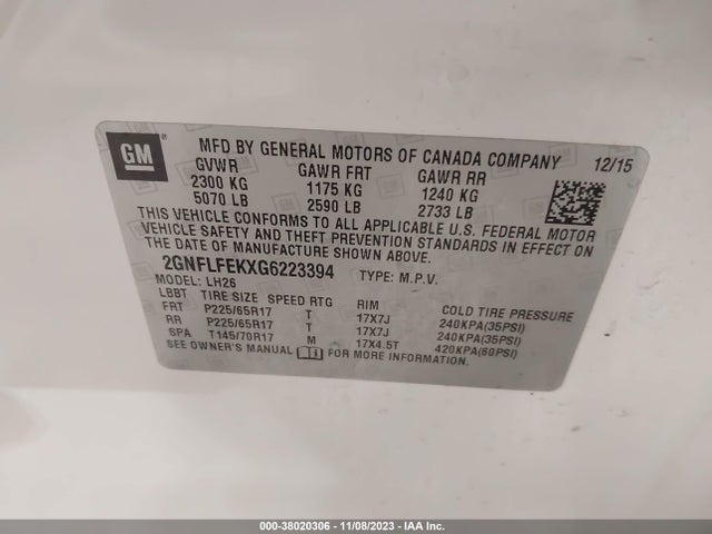 Chevrolet EQUINOX LT 2016 2GNFLFEKXG6223394 Image 9
