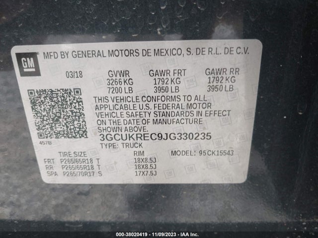 Chevrolet Silverado 1500 2lt 2018 3GCUKREC9JG330235 Image 9