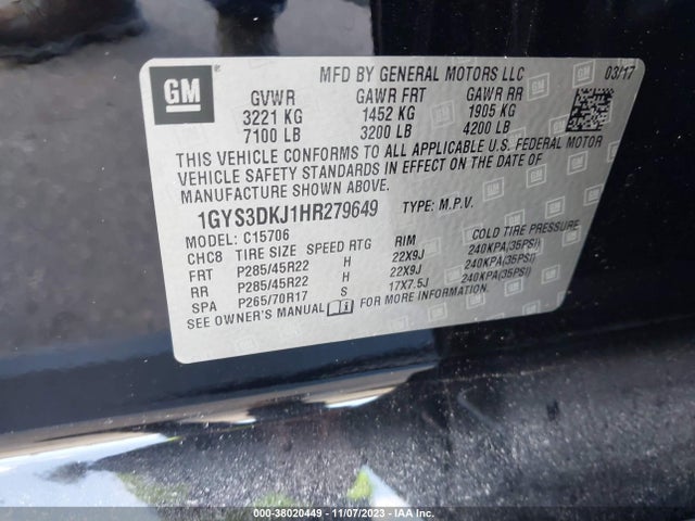 1GYS3DKJ1HR279649 Cadillac Escalade Platinum
