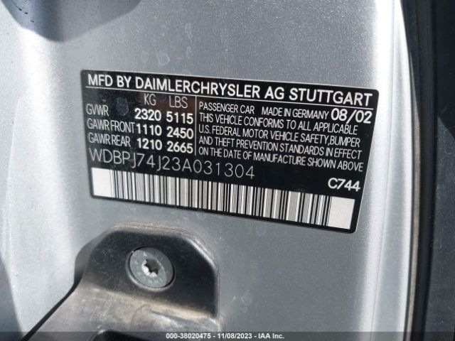 2003 MERCEDES-BENZ CL-CLASS WDBPJ74J23A031304 Photo 8