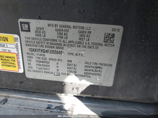 GMC Acadia Denali 2015 1GKKVTKD4FJ355840 Image 9