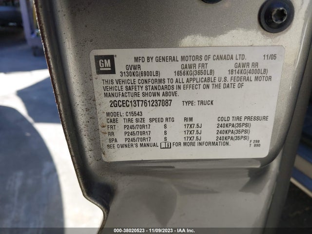 2006 CHEVROLET SILVERADO 1500 LT1 VIN: 2GCEC13T761237087