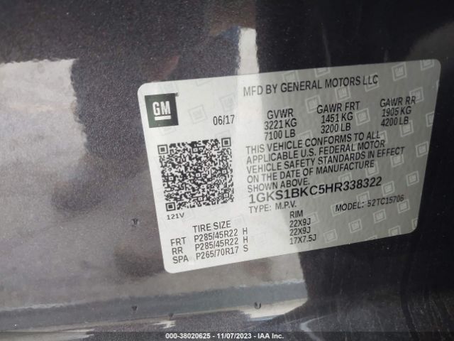 1GKS1BKC5HR338322 GMC YUKON SLT