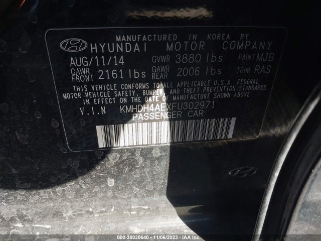 2015 HYUNDAI ELANTRA SE (ULSAN PLANT) VIN: KMHDH4AEXFU302971