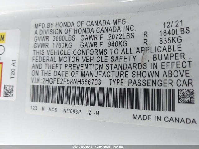 Honda Civic Sport 2022 2HGFE2F58NH556703 Image 9