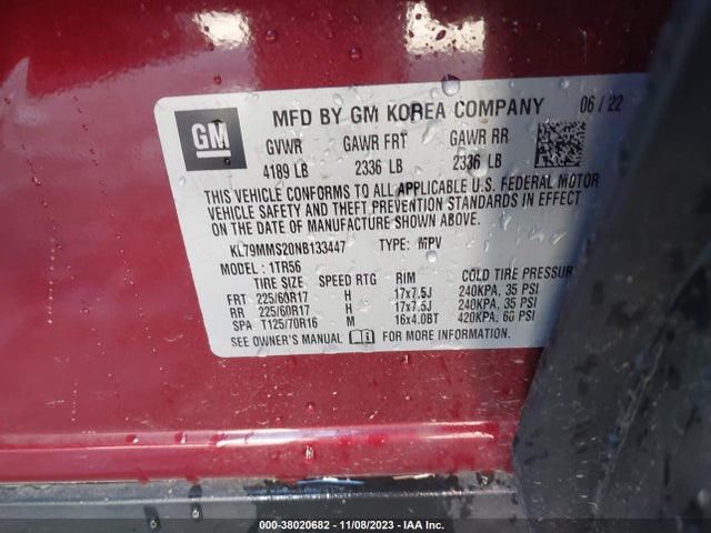 38020682 :رقم المزاد ، KL79MMS20NB133447 vin ، 2022 Chevrolet Trailblazer Fwd Ls مزاد بيع