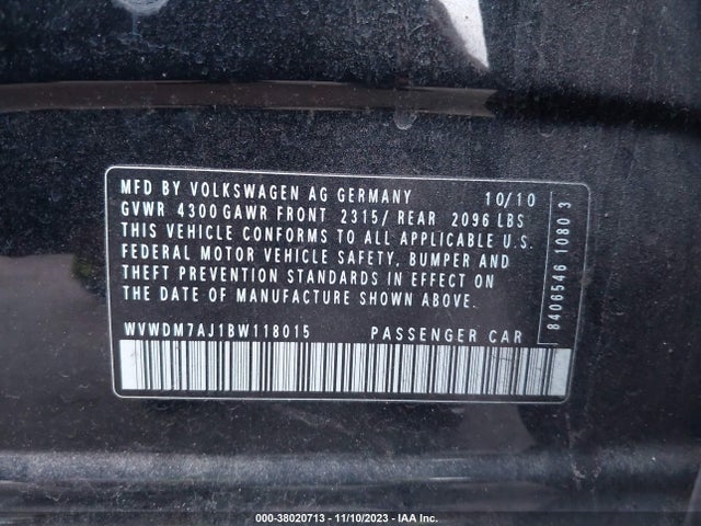 2011 VOLKSWAGEN GOLF TDI 4-DOOR VIN: WVWDM7AJ1BW118015