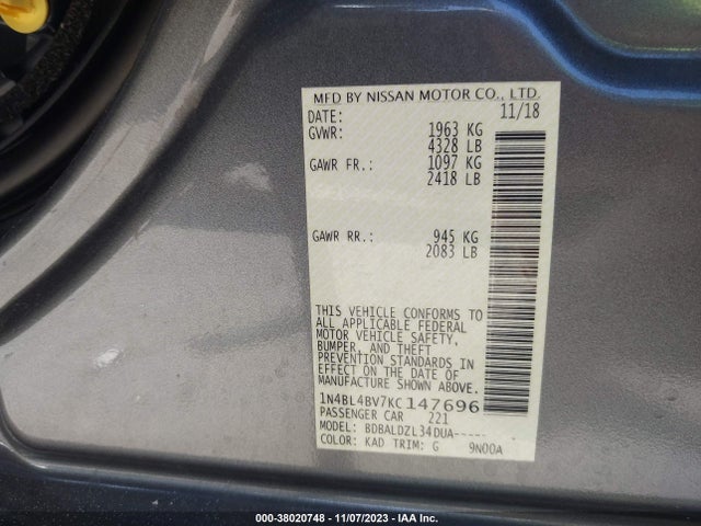 Nissan Altima 2.5 S 2019 1N4BL4BV7KC147696 Image 9
