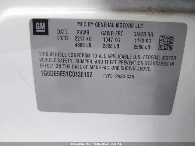 2012 CADILLAC CTS LUXURY VIN: 1G6DE5E51C0136102