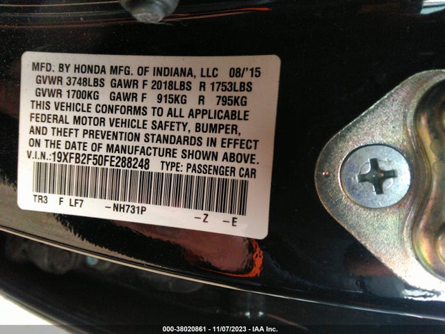 2015 HONDA CIVIC LX VIN: 19XFB2F50FE288248