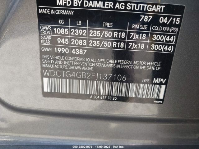 WDCTG4GB2FJ137106 Mercedes-Benz Gla-class Gla 250