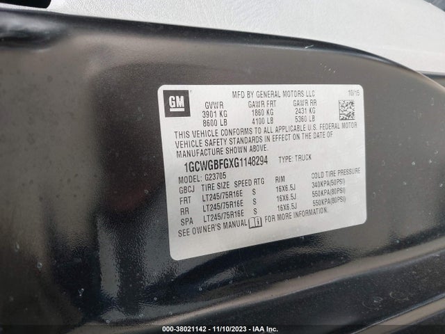 Chevrolet Express 2500 Work Van 2016 1GCWGBFGXG1148294 Image 9