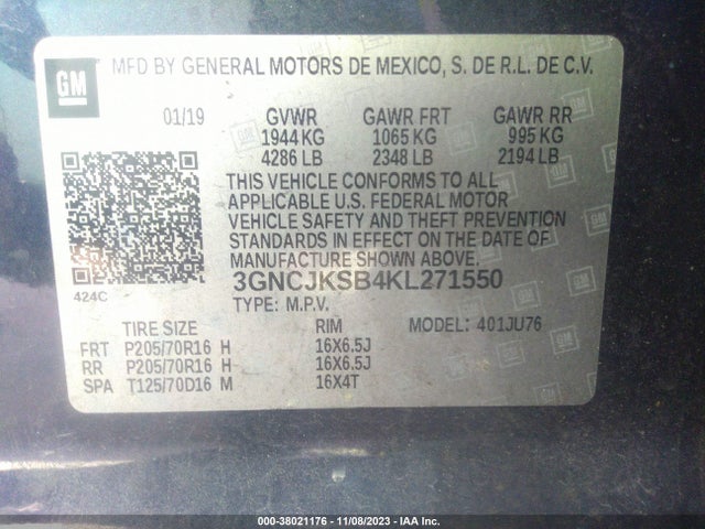 Chevrolet TRAX LS 2019 3GNCJKSB4KL271550 Image 9