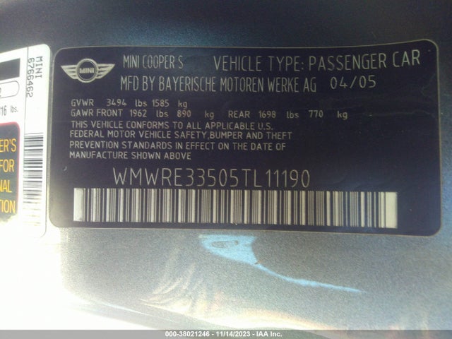 2005 MINI COOPER S WMWRE33505TL11190 Photo 8