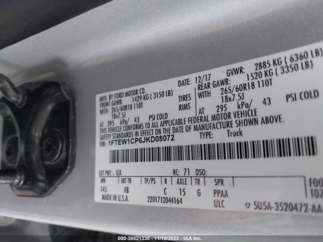 1FTEW1CP6JKD08072 Ford F-150 Xlt