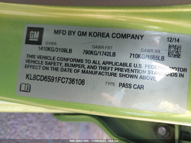 Chevrolet Spark 1lt Cvt 2015 KL8CD6S91FC736106 Image 9