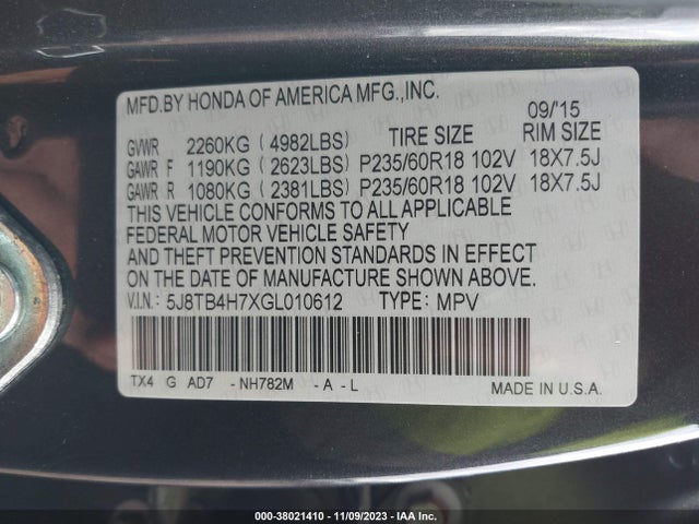 Acura Rdx Advance Package 2016 5J8TB4H7XGL010612 Image 9