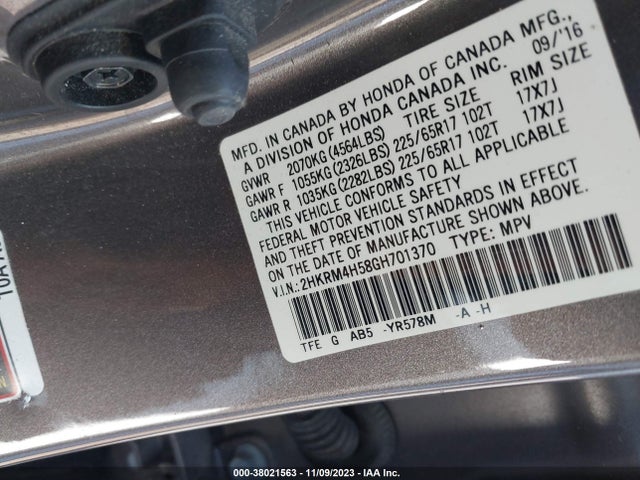 Honda CR-V EX 2016 2HKRM4H58GH701370 Image 9