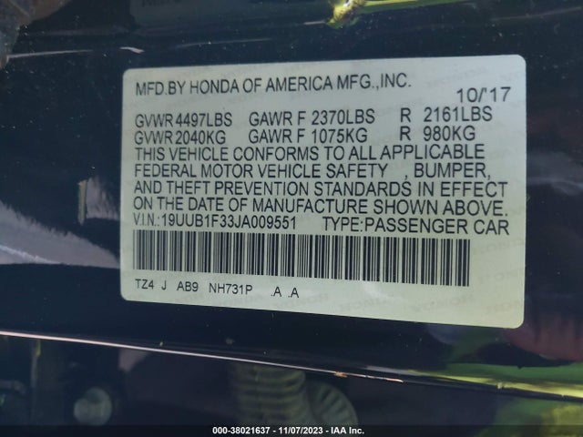 Acura TLX 2018 19UUB1F33JA009551 Image 9