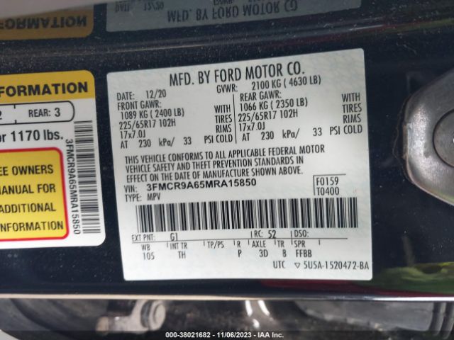 3FMCR9A65MRA15850 Ford Bronco Sport Base